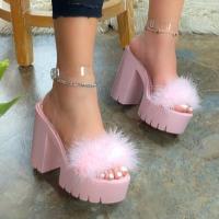 FallWinter 2020 Beach Sandals Ladies Banquet New Women Fur Rubber High Heel Platform Sandals Outdoor Leisure Buckle Slippers