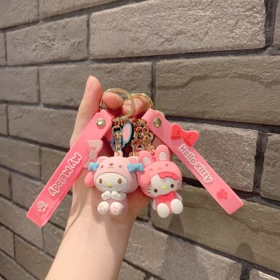 Anime Sanrio Hello Kitty Figures Keychain Kuromi My Melody Action Figural Model PVC Key Ring Cinnamoroll Figurine Birthday Gifts