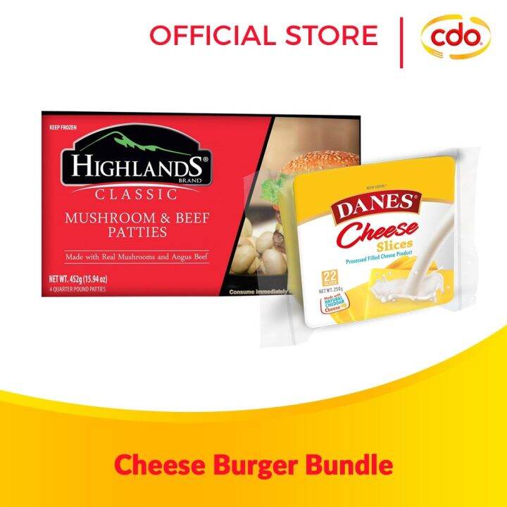 Cheese Burger Bundle (Highlands Mushroom Beef Patties 452g Danes Sliced