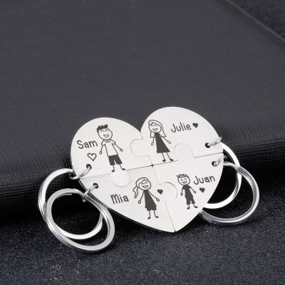【CW】❁▩  Personalized Gifts Keychain Custom Mom Dad Daughter Son Chain Engraved Mordern Mother Father Kids Keyring