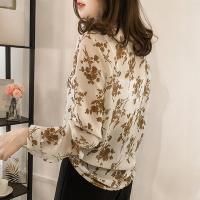 Autumn Chiffon Blouse Women Korean Flower Print Shirts Elegant Ladies Tops Fashion Turn Down Collar Long Sleeve Shirt Plus Size