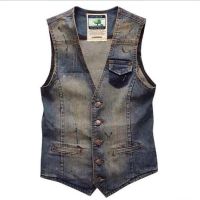 summer beach style Mens denim slim vest jacket men denim Outerwear Coats cotton hole blue retroSleeveless vest for men 216