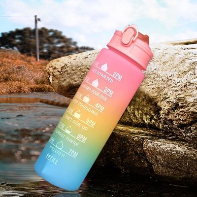 【jw】▧▼❄  900ml Gradient Bottle with Straws 4-color Frosted Cup for Female Camping Tour Sport