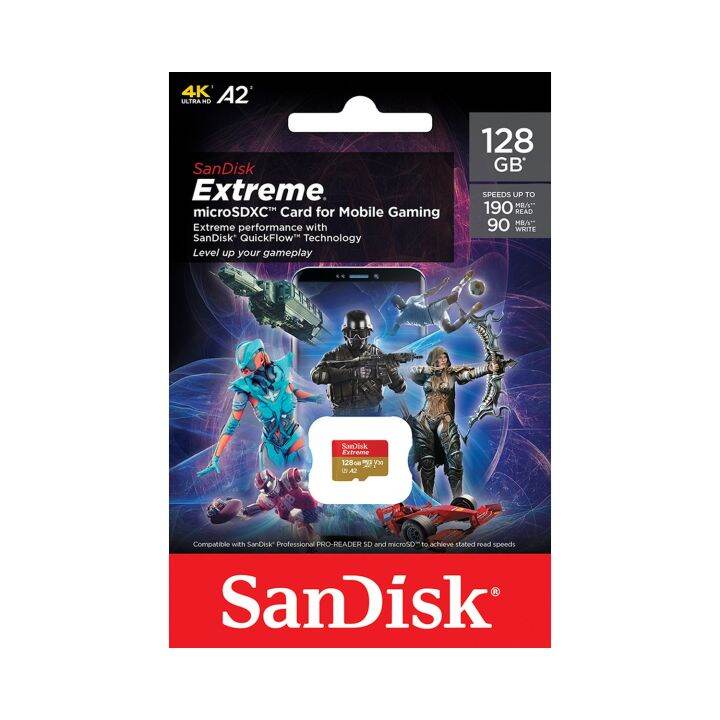 sandisk-extreme-gaming-microsdxc-sqxaa-128gb-v30-u3-c10-a2-uhs-i-190mb-s-r-90mb-s-sdsqxaa-128g-gn6gn-เมมโมรี่การ์ด-ไมโครเอสดี-การ์ด