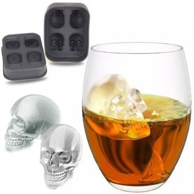 ฮาโลวีน3D Skull หัว Ice Cube แม่พิมพ์บาร์ซิลิโคน4 Lattice Ice Cube บิสกิตเค้กเครื่องทำช็อกโกแลตแม่พิมพ์