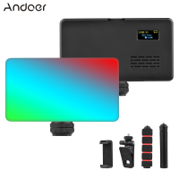 Andoer Pocket RGB Video Light Kit ไฟเติม LED 2500K-9000K หรี่แสงได้20เอฟเฟกต์แสงแบตเตอรี่ในตัวพร้อมอะแดปเตอร์เมาท์รองเท้าเย็น + เดสก์ท็อปขาตั้งกล้องขนาดเล็ก + ที่วางโทรศัพท์ + คลิปคอมพิวเตอร์สำหรับ Vlog Selfie ไฟการประชุมทางวิดีโอแบบสตรีมมิงแบบสด