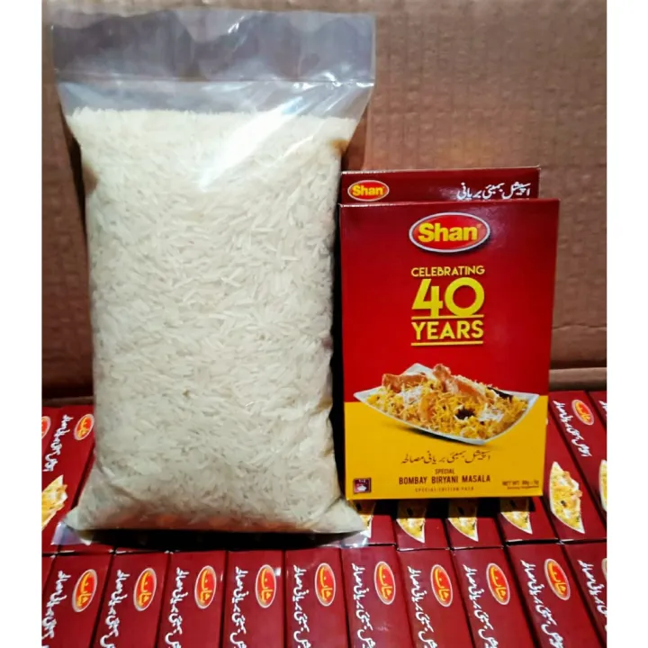BERAS BASMATI 1KG + SHAN BOMBAY BIRYANI 1 PACK EXPIRED 2024 KEMASAN