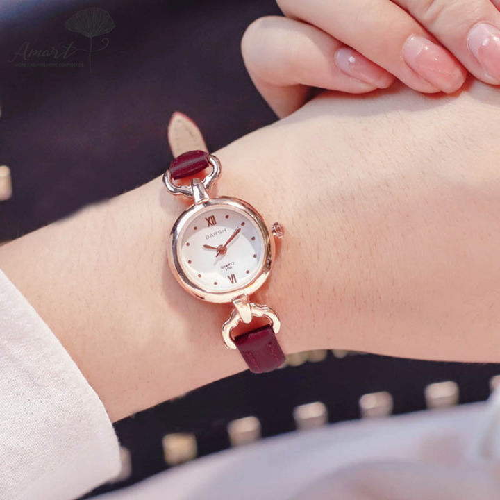 amart-นาฬิกาข้อมือระบบควอตซ์ของผู้หญิงเด็กผู้หญิง-นาฬิกาหน้าปัดบางขนาดเล็กสายหนัง-pu-แบบเรียบง่าย
