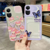 KONSMART เคสกระเป๋าใส่บัตรใหม่ OPPO Reno10 5G / Reno10 Pro 5G / Reno10 Pro + 5G แฟชั่น TPU รูปผีเสื้อทิวลิปเคสนิ่มซิลิโคน Reno 10 9 8 7 Pro 7Z 8Z 8T 4G 5G