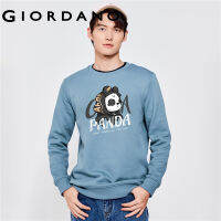 GIORDANO Men CACA&amp;COCOA Series Sweatshirts Fleece-Lined Panda Print Sweatshirts Crewneck Fashion Casual Sweatshirts 91093271