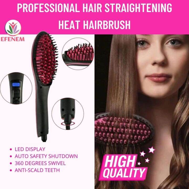 EFENEM Hair Straightening Brush, With LED Display, Ceramic Heated