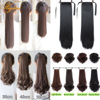 Long Straight Curly หางม้าสายรัดคลิปในหางม้าต่อผมธรรมชาติสีดำ Hairpiece สำหรับผู้หญิง