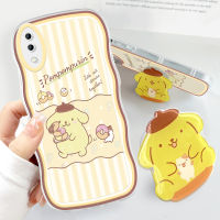 Case4you สำหรับ Samsung Galaxy M10 M14 M30 5G มาพร้อมกับที่วางนิ่มแฟชั่นเคสโทรศัพท์หยัก Pom Pom Purin การ์ตูนกันกระแทกเคสโทรศัพท์มือถือป้องกันกล้องคลุมทั้งหมดฟรี