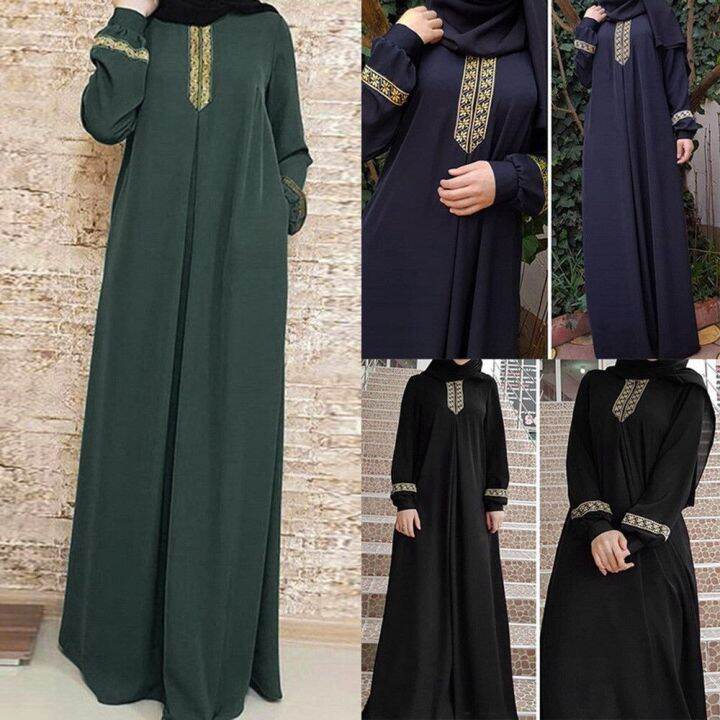 ชุดเดรส-long-dress-muslim-ปักลายคาฟตันชุดเดรสอาบายาไซส์พิเศษลำลองมุสลิมสำหรับผู้หญิงชุดกระโปรงมุสลิมขนาดใหญ่