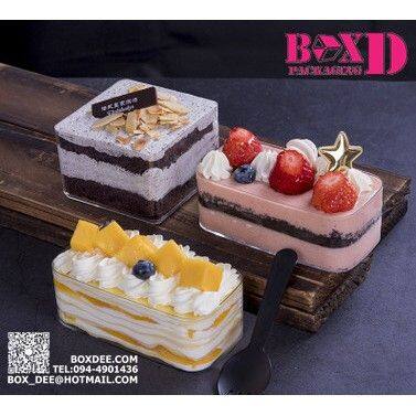 กล่องพลาสติกใสเนื้อแข็งcake box พร้อมฝาปิด สี่เหลี่ยมผืนผ้า แพค 6 ใบ