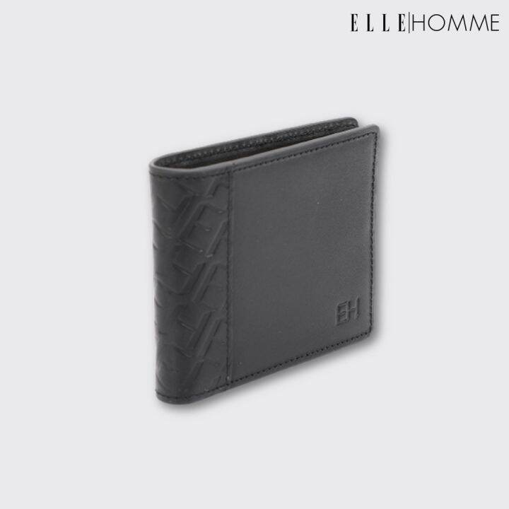 elle-homme-กระเป๋าสตางค์หนังวัวแท้-สไตล์-business-แบบพับสั้น-สีดำ-รุ่น-w8w001