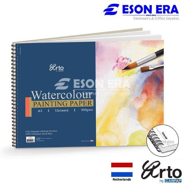 Campap Arto WireO Watercolour Painting Paper 300gsm 12sheets (100 Cellulose Acid Free) CR36214