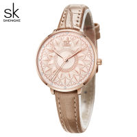 Shengke Women Watches Flower Dial Japanese Quartz Movement Elegant Watches for Women Leather Reloj Mujer