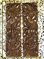 แผ่นไม้สัก ไม้สักแกะสลัก 1 คู่ (Carved wooet) ติดผนัง ตกแต่งห้อง ลาย เทพเทวดากับเครื่องดนตรีไทย ขนาด กว้าง35xหนา3xสูง120 cm สินค้ามีคุณภาพตรงปก
