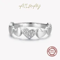 Ailmay Shining Clear Zircon รูปหัวใจแฟชั่น925 Sterling Silver Love แหวนสำหรับงานแต่งงานงบเงินเครื่องประดับ