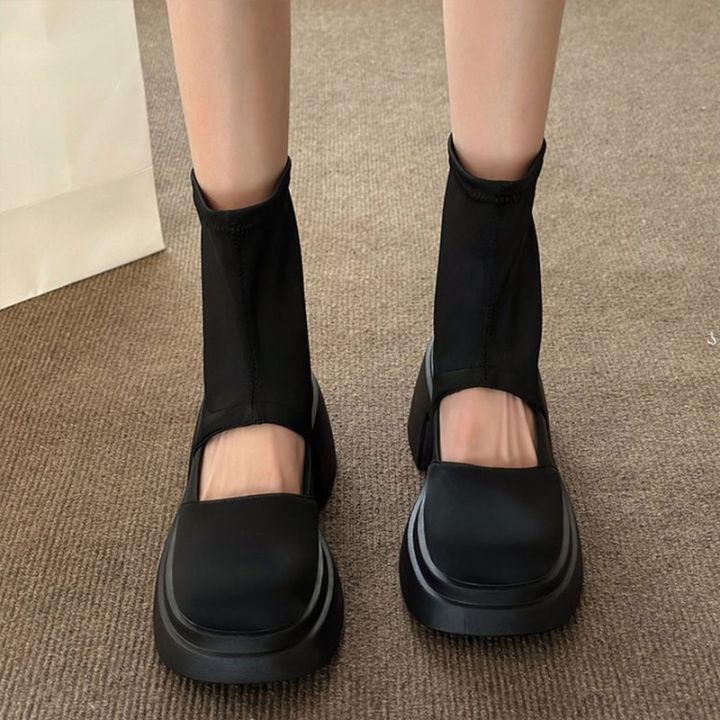 renben-รองเท้าบูทสั้นส้นหนาแฟชั่นสตรีทุกคู่ย้อนยุครองเท้าแตะกันลื่นระบายอากาศ
