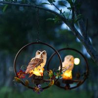 Outdoor Resin Owl Ornaments with Solar Led Lights Yard Lawn Owl figurine Garden Statues Metal Waterproof Bird Sculptures