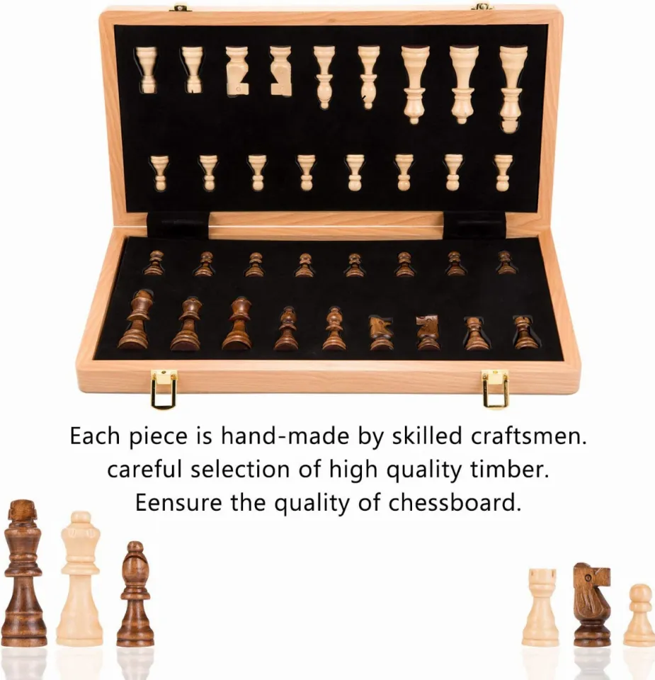 AMEROUS 15 Inches Magnetic Wooden Chess Set - 2 Extra Queens - Folding  Board - Pieces Storage Slots, Handmade Portable Travel Chess Game -  Beginner