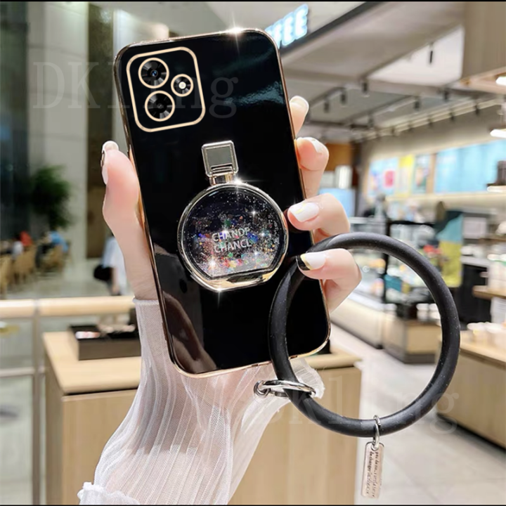 เคสมือจับสำหรับโทรศัพท์มือถือน้ำหอมแฟชั่นสำหรับ-realme-oppo-ฝาครอบหลังซิลิโคนกันกระแทกพร้อมสายรัดข้อมือปลอกอ่อนชุบ-c53-2023-realmec53