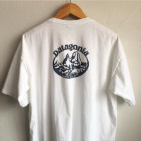 American Retro Patagonia Bata Pattern Mountain Print Loose Cotton Short-sleeved T-shirt Male Tee.