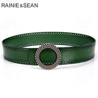 RAINIE SEAN สีดำสีเขียวผู้หญิงเข็มขัด No Hole เข็มขัดสำหรับชุดหนังแท้คุณภาพสูงเครื่องแต่งกายอุปกรณ์เสริม100ซม.