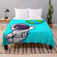 New Style Cartoon Astronaut Flannel Throw Blanket Out Space Star Theme Blanket King Queen Size for Bed Sofa Couch Lightweight Soft Gift