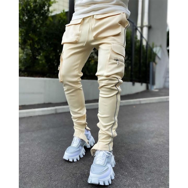 spring-and-autumn-cargo-pants-mens-fashion-brand-elastic-multi-bag-reflective-straight-leg-sports-fitness-casual-pants