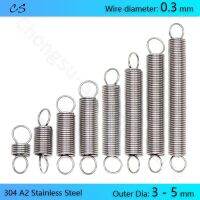 10Pcs 0.3 mm Tension Spring with Hooks A2 Stainless steel 0.3 mm Wire Dia Extension Springs Outer Dia 3 4 5 mm Length 10 60 mm