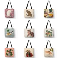 【Lanse store】Cute Cat Diary Painting Tote Bag Girl Catkeeper Art Fashion Travel Bag Women Leisure Eco Shopping High Quality Foldable Handbag