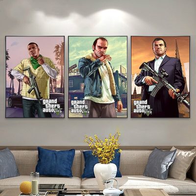 GTA 5โปสเตอร์ผ้าใบ Wall Art - Grand Theft Auto V เกม WallCanvas พิมพ์สำหรับบาร์,ห้องนอน,และห้องนั่งเล่นตกแต่ง-ภาพจิตรกรรมฝาผนังคุณภาพสูงผ้าใบ