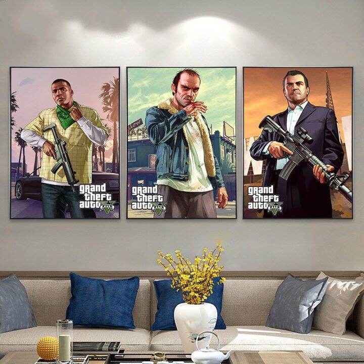 gta-5โปสเตอร์ผ้าใบ-wall-art-grand-theft-auto-v-เกม-wallcanvas-พิมพ์สำหรับบาร์-ห้องนอน-และห้องนั่งเล่นตกแต่ง-ภาพจิตรกรรมฝาผนังคุณภาพสูงผ้าใบ