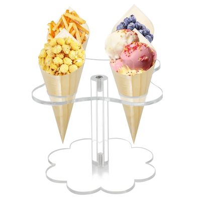 Ice Cream Cone Holder,4 Holes Acrylic Cone Display Stand Waffle Sushi Hand Roll Stand Rack for Kids Baking Party Buffets