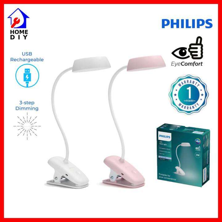 Philips Donutclip LED Desk/Table Light DSK201 (White/Pink) USB