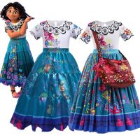 Encanto Dress for Girls Princess Dress Madrigal Cosplay Costume Kids Girl Fancy Dresses Bag Mirabel Costume