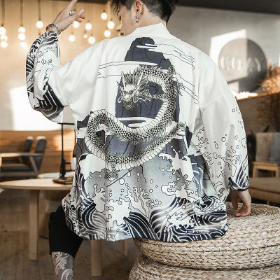 Fesyen Lelaki เสื้อคาร์ดิแกน Kimono Baju Besar เสื้อพิมพ์ลายมังกรทันสมัยเสื้อยูกาตะเสื้ออนิเมะ2022สำหรับผู้ชาย
