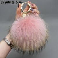 Luxury 15ซม. Fluffy Real Fox Fur Ball Pom Poms Fur Pompom Ball พวงกุญแจคุณภาพสูง Key Chain แหวนโลหะจี้สำหรับผู้หญิง F281