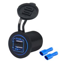 Dual USB Charger Socket,ปลั๊กไฟกันน้ำชาร์จเร็วพร้อมไฟ LED สำหรับ12V/24V รถเรือ Marine ATV