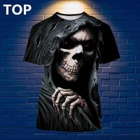 New 2022 Mens Fashion Skull Printed 3d T Shirt Short Sleeve O-neck Funny Gothic Death God Tops