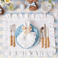 4Pcs 30*45ผ้าลินินคุณภาพสูง Ruffle Placemat ร้านอาหารคลาสสิกอาหารค่ำงานแต่งงานตกแต่งผ้าลินินที่กำหนดเองผ้าเช็ดปาก