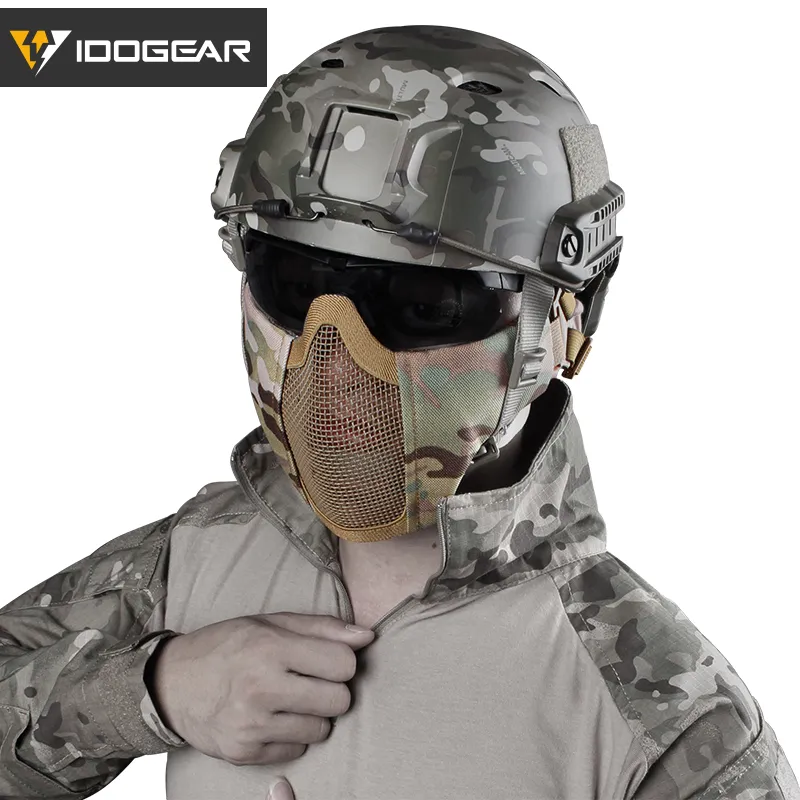 IDOGEAR Airsoft Mask Tactical Airsoft Lower Face Mask Half Face Steel Mesh  Protective Mask Military Style Comfortable Adjustable Flexible Mask