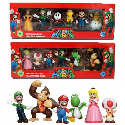 6pcs Bros Mario Super Action Figure Toys Dolls Luigi Yoshi Mushroom Toy Gift Kid