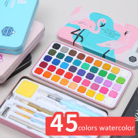 【CW】ชุดสีน้ำสีทึบ45สีพร้อมปากกาแปรงแบบพกพาสำหรับศิลปินอุปกรณ์ศิลปะการวาดภาพมืออาชีพ