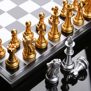  Classic Game Collection Metal Chess Set with Deluxe Wood Board  and Storage - 2.5 King, Gold/Silver/Brown (985) : Toys & Games