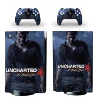 (MQ รูปแบบใหม่) Uncharted 4 PS5ดิสก์มาตรฐานฝาครอบรูปลอกสติ๊กเกอร์สกินสำหรับคอนโซล PlayStation 5และตัวควบคุม PS5กรอบและที่คลุมสติ๊กเกอร์สกิน