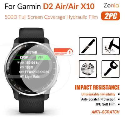 Zenia 2PCS HD แบบเต็มหน้าจอขอบโค้งเต็มรูปแบบป้องกันฟิล์มสำหรับ Garmin D2 Air D2 Air X10 สมาร์ทนาฬิกา HD 9H Unbreakable มองไม่เห็นที่มองไม่เห็น TPU Soft Film ป้องกันฟิล์มระเบิดป้องกันฟิล์ม